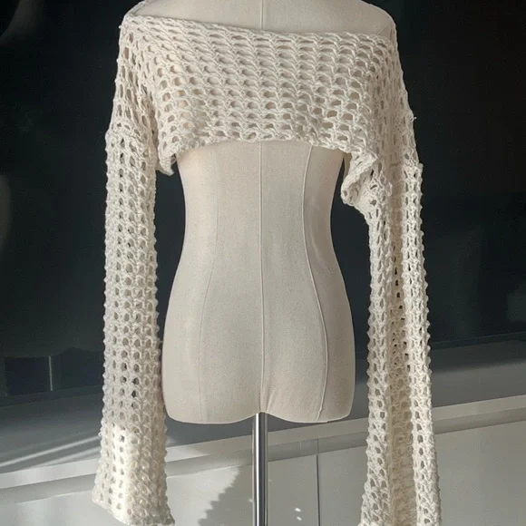 Elegant Off-Shoulder Cream Sweater - Picture 2 of 2